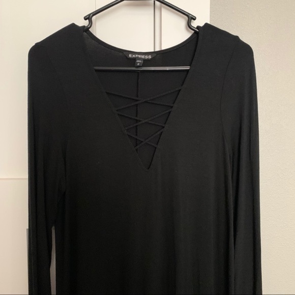 NWOT Express Lattice Lace-Up Long Sleeve Dress - Picture 3 of 7